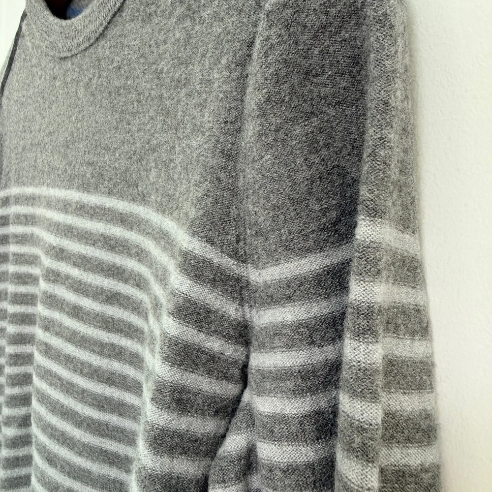 Banana Republic Wool Charcoal and Light Gray Striped Crewneck Sweater
